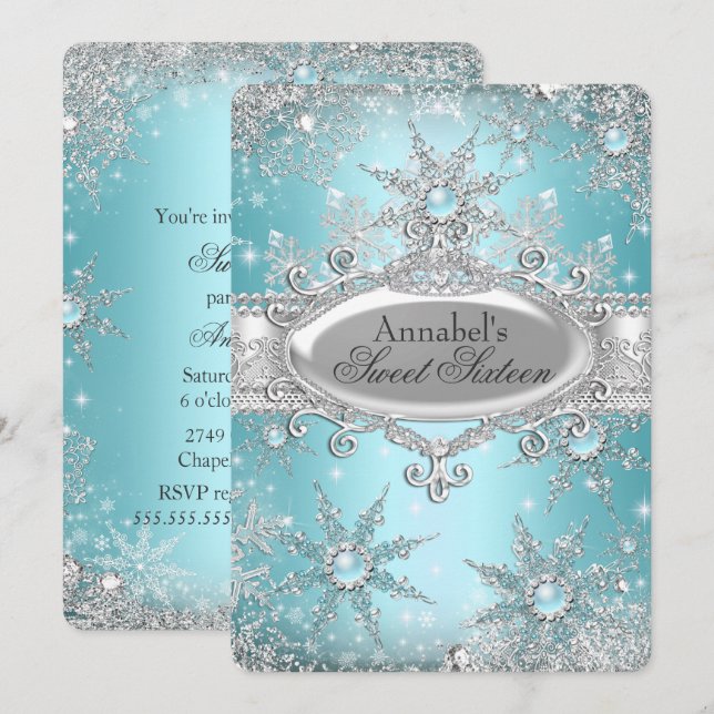 Convite Princesa Azul Turquesa Natal Magico Sweet 16 (Frente/Verso)