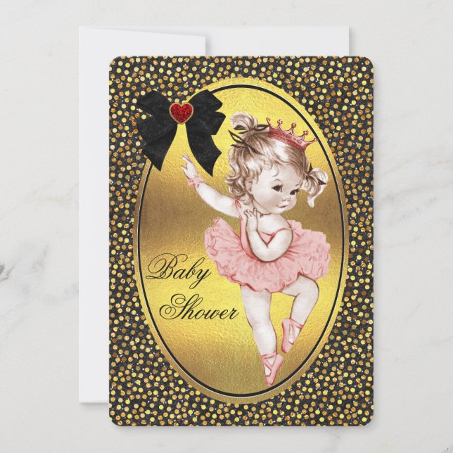 Convite Princesa Ballerina Faux Arco Foil & Glitter Chá (Frente)