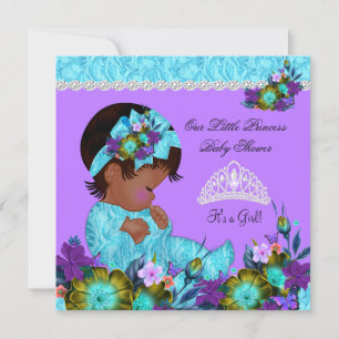 Convite Princesa Bebê Azul Turquesa Roxo Chuveiro Menina A