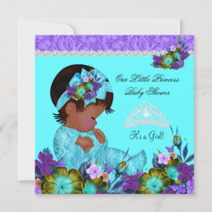 Convite Princesa Bebê Azul Turquesa Roxo Chuveiro Menina B