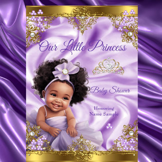 Convite Princesa Bebê Chuveiro Ouro Roxo Menina Étnica