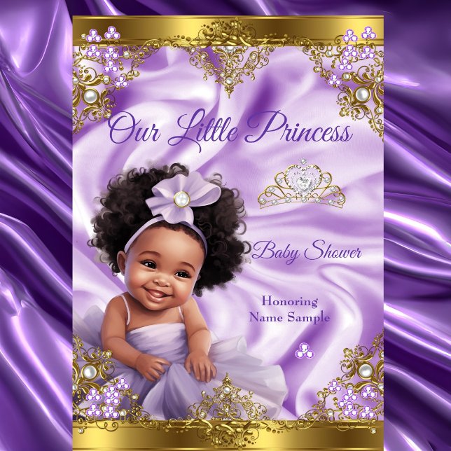 Convite Princesa Bebê Chuveiro Ouro Roxo Menina Étnica (Criador carregado)