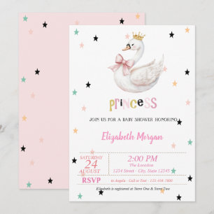 Convite Princesa Bebê Cisne, Chá de Bebê das Estrelas