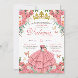 Convite Princesa Belga, Rosa de Borboleta Rosa Quinceanera