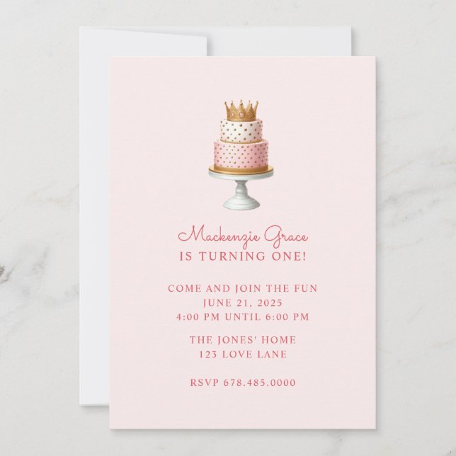 Convite Princesa Birday Cake Girl Rosa (Frente)