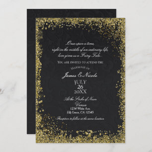 Convite Princesa Black Damask Elegante Storybook Weding