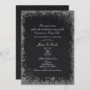Convite Princesa Black Damask Elegante Storybook Weding
