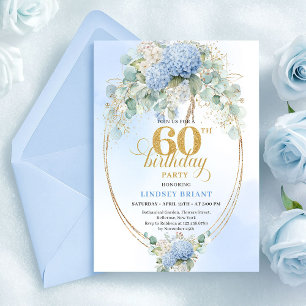 Convite Princesa Boêmio Pastel Azul Floral 60º Aniversário