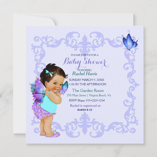 Convite Princesa Borboleta Bebê Menina Lavanda (Frente)