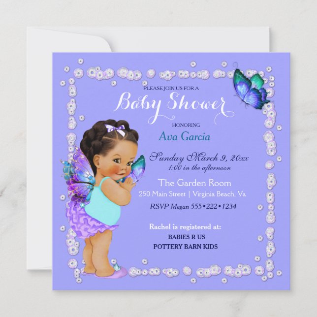 Convite Princesa Borboleta Bebê Menina Roxo Turquesa Invi (Frente)