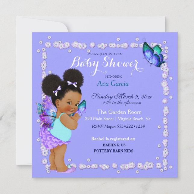 Convite Princesa Borboleta Bebê Menina Roxo Turquesa Invi (Frente)