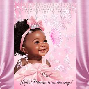 Convite Princesa Borboleta Rosa Baby Shower Étnico
