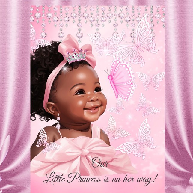 Convite Princesa Borboleta Rosa Baby Shower Étnico (Criador carregado)