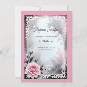 Convite princesa branca-rosa festiva fimodal aniversário d