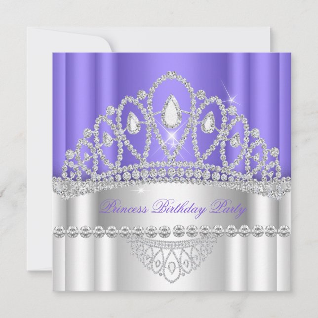 Convite Princesa Branca Roxo Diamante Tiara Aniversário (Frente)
