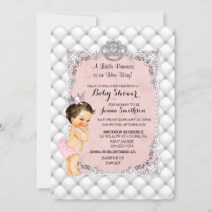Convite Princesa Brilho Rosa Pérolas Diamantes Menina Bebê