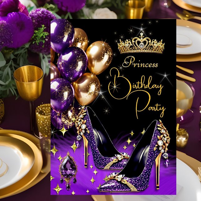 Convite Princesa Brilho Roxo Saltos Altos Tiara Aniversári (Criador carregado)
