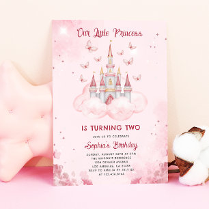 Convite Princesa Castle   Aniversário da Garota de Aquarel