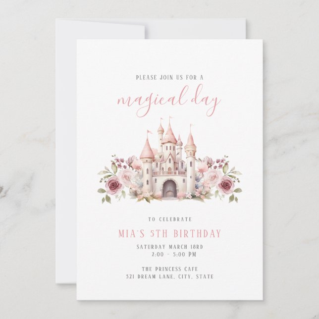 Convite Princesa Castle Birthday Invitation Girls (Frente)