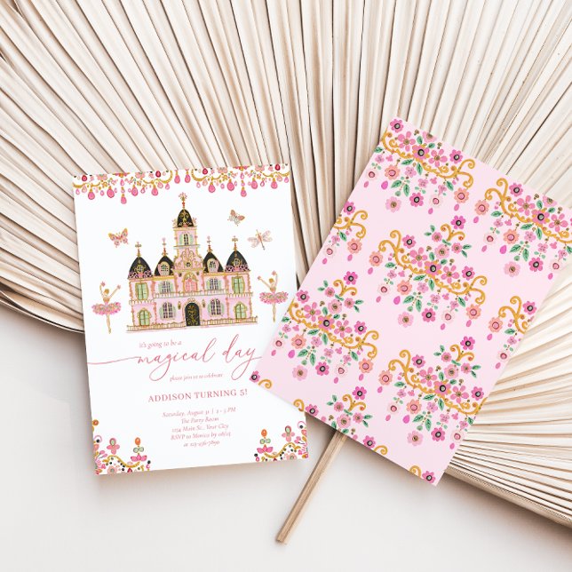 Convite Princesa Castle Girls Coquette Aniversário (Princess Ballerina Magical Day Girls Birthday Invite)