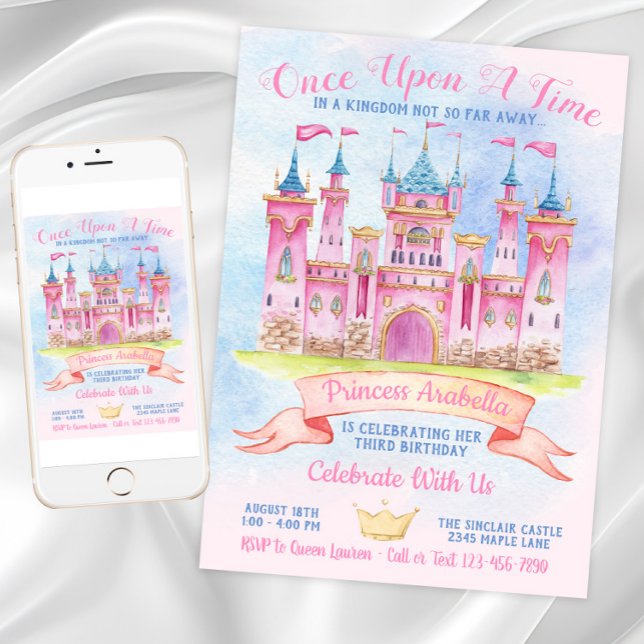 Convite Princesa Castle Qualquer Festa de aniversário da P (Princess Castle Any Number Princess Birthday Party Invitation. Digital download and print files.)