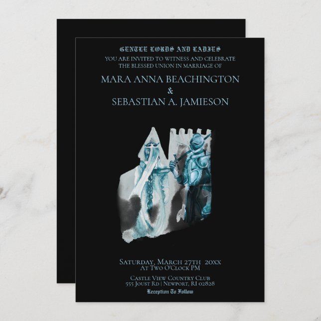 Convite *~* Princesa Cavaleiro do Castelo Medieval Casamen (Frente/Verso)