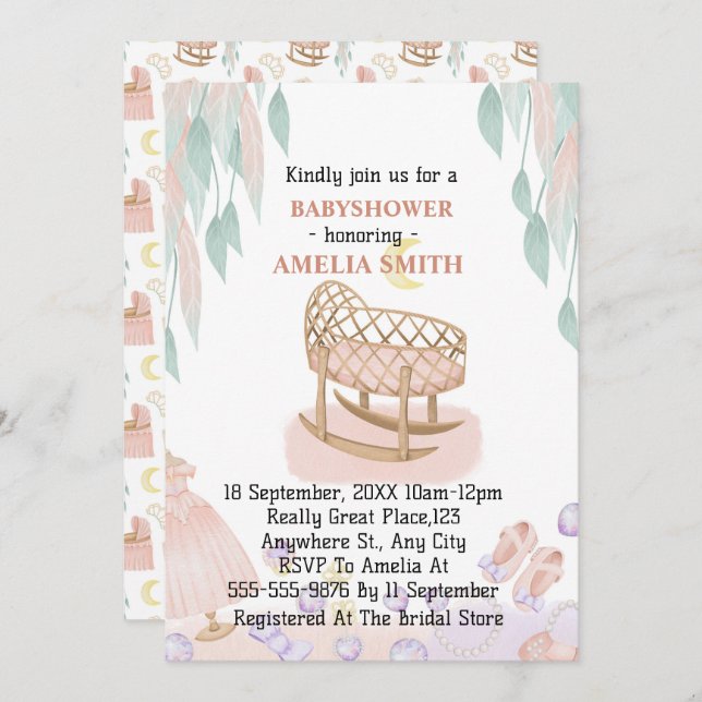 Convite Princesa Chá de fraldas (Frente/Verso)