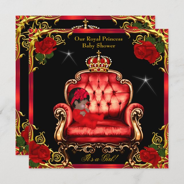 Convite Princesa Chá de fraldas Dourada Cadeira 4 (Frente/Verso)