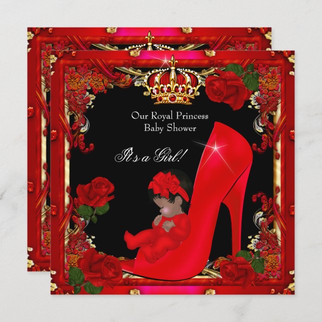 Convite Princesa Chá de fraldas Dourada Calçado 2a (Frente/Verso)