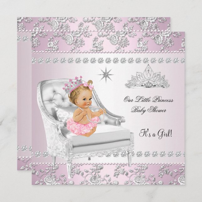 Convite Princesa Chá de fraldas Loura-de-Prata Rosa (Frente/Verso)