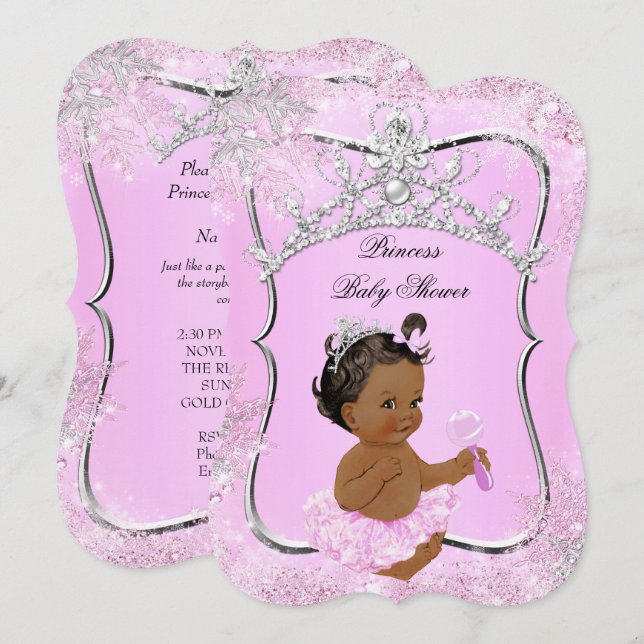 Convite Princesa Chá de fraldas Maravilha Rosa Étnica (Frente/Verso)