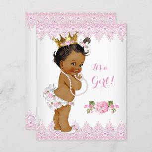 Convite Princesa Chá de fraldas Rosa Rosa Lace White Ethni