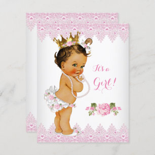 Convite Princesa Chá de fraldas Rosa Rosa Rosa Lace White