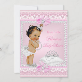 Convite Princesa Chá de fraldas Rosa Tiara Heart Brunett