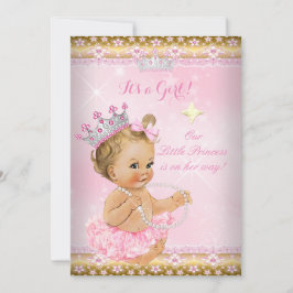 Convite Princesa Chá de fraldas Rosa Tutu Dourado Tiara Bl
