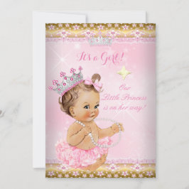 Convite Princesa Chá de fraldas Rosa Tutu Dourado Tiara Br