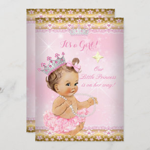 Convite Princesa Chá de fraldas Rosa Tutu Dourado Tiara Br
