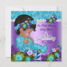 Convite Princesa Chá de fraldas Teal Azul Roxo Nova