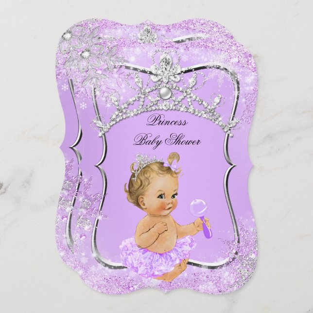 Convite Princesa Chá de fraldas Wonderland Lilac Blonde (Frente/Verso)