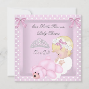 Convite Princesa Chás de Bebê Menina Rosa Loira Bebê Menin