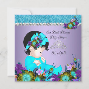 Convite Princesa Chuveiro de Bebê Menina Azul Turquesa Rox