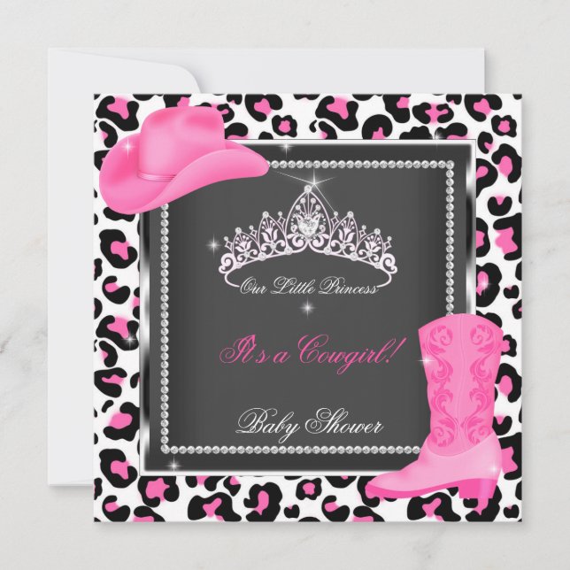 Convite Princesa Chuveiro de Bebê Menina Rosa Tiara de Vaq (Frente)