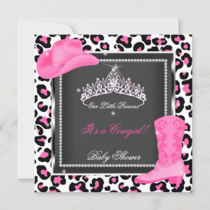 Convite Princesa Chuveiro de Bebê Menina Rosa Tiara de Vaq