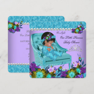 Convite Princesa Chuveiro de Bebê Menina Roxo Turquesa Azu