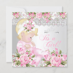 Convite Princesa Chuveiro de Bebê Menina Vintage Rosa Péro