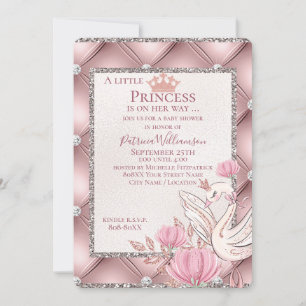 Convite Princesa Cisne em Rosa Glamouroso com Diamantes