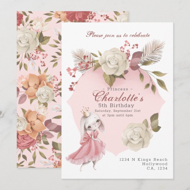 Convite Princesa Coelho Festa de aniversário Personalizada (Frente/Verso)