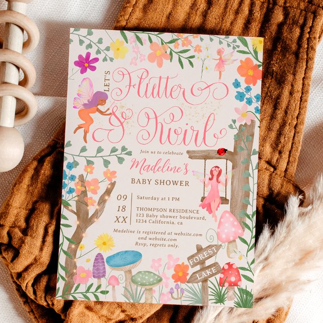 Convite Princesa cogumelos flores chá de fraldas (Princess fairy mushrooms flowers chic baby shower invitation)