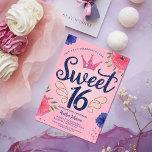 Convite Princesa Coluna Rosa, Princesa, Doce 16 Aniversári<br><div class="desc">Celebre seu doce 16 em estilo com nosso convite de bolsa mensageifesta de aniversario elegante! Apresentando uma paleta colorida impressionante de cor rosa e azul, adornada com sotaques falso de brilho dourado e detalhes florais delicados em cada canto. A peça central é o texto "doce 16" na bela letra azul...</div>