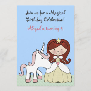 Convite Princesa com Cabelo Vermelho e Unicórnio Bonito